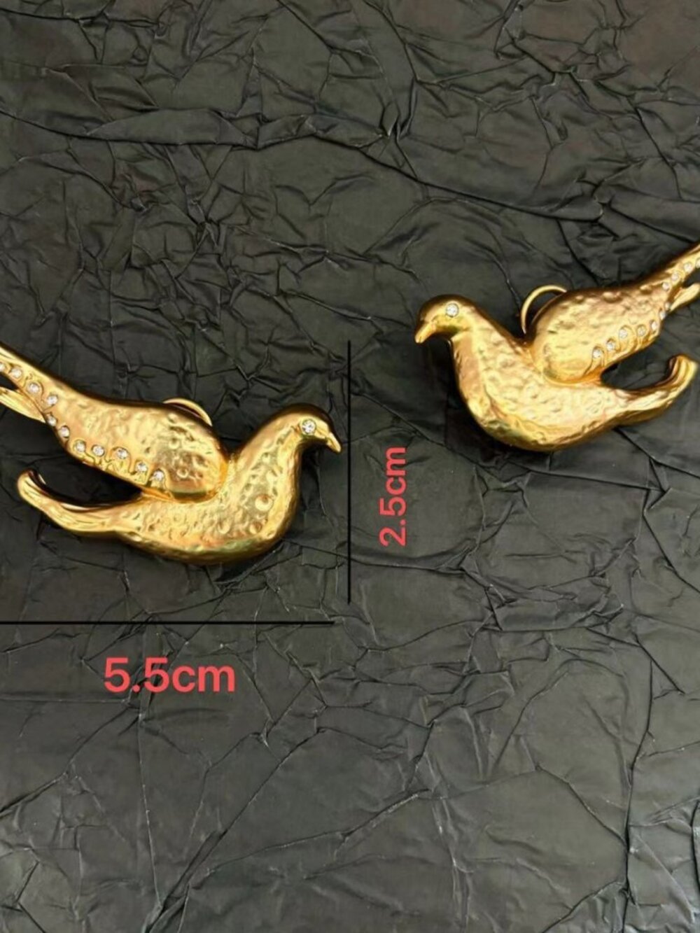 Schiaparelli Peace Dove Rhinestone Stud Earrings